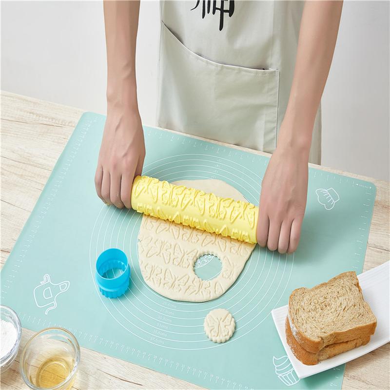 multi-function home diy cake baking tools plastic embossing printing fondant pattern rolling pin