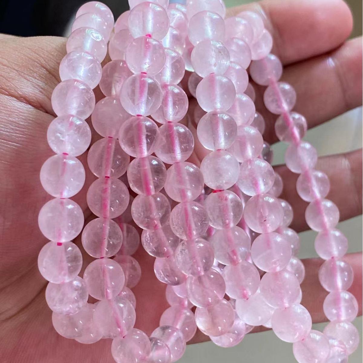 natural pink crystal round beads single circle bracelet processed diy crystal ornament