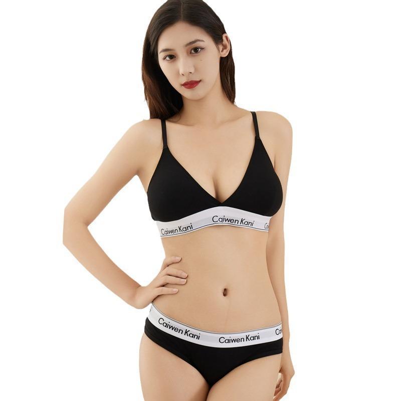 cross-border japanese-style women's bra set push up non-rimless c- shaped  v pure cotton maiden sexy briefs wholesale Item Picture