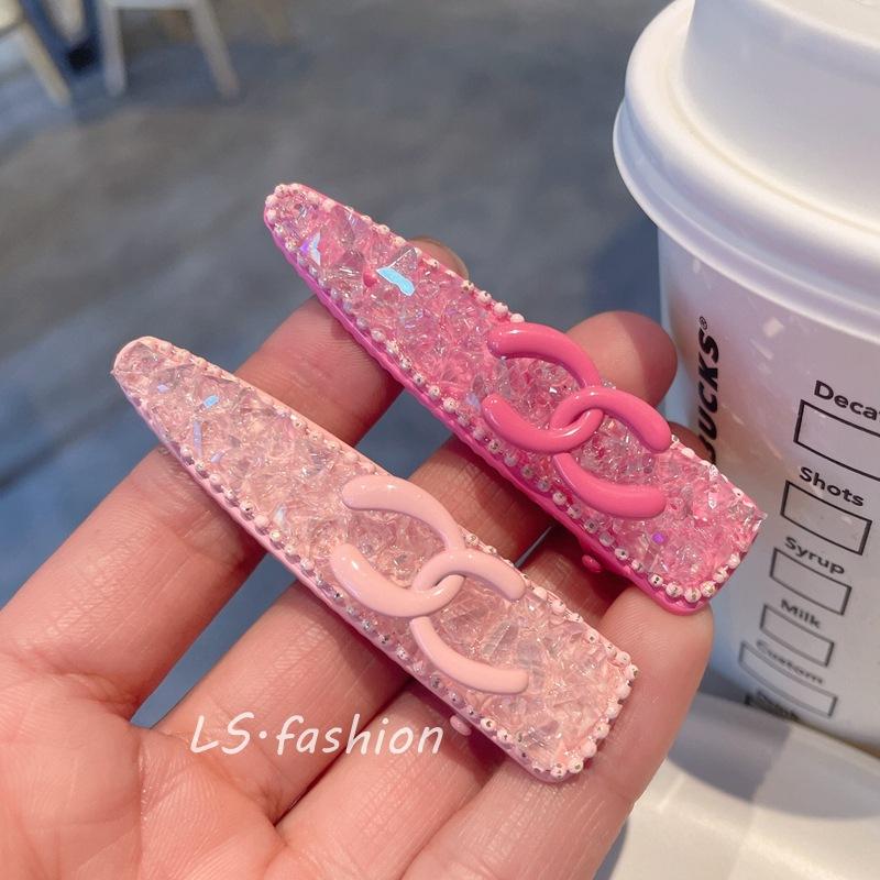 light luxury crystal letter duckbill clip advanced sense bang clip pink elegant hair clip small hairpin girls' hair accessories