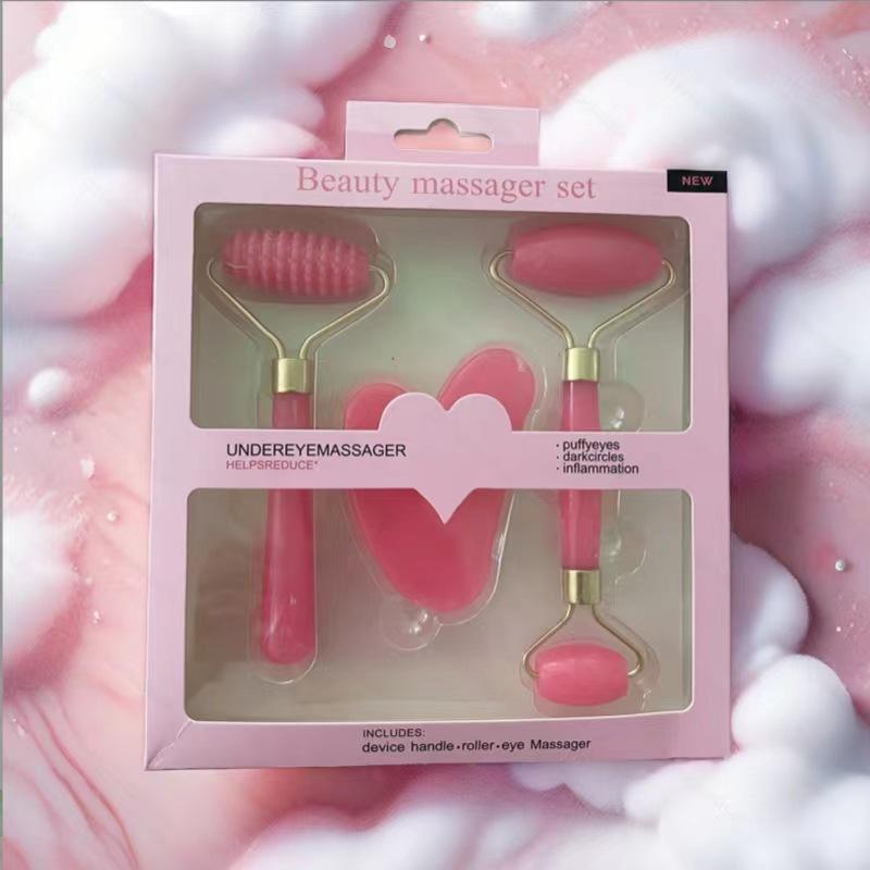 pink crystal roller massager sets non-jade facial roller massager facial beauty shaving double-head massage stick