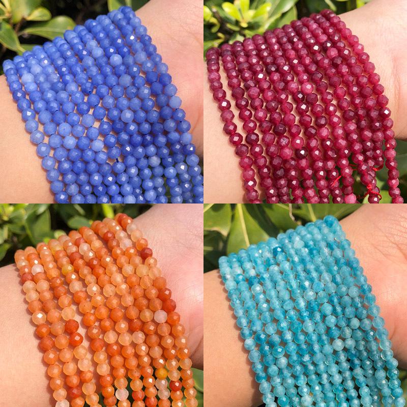 Natural Stone Faceted Small Beads Agate Scattered Beads Moonstone Pink Tourmaline Beads DIY Natural Crystal String Beads Wholesale