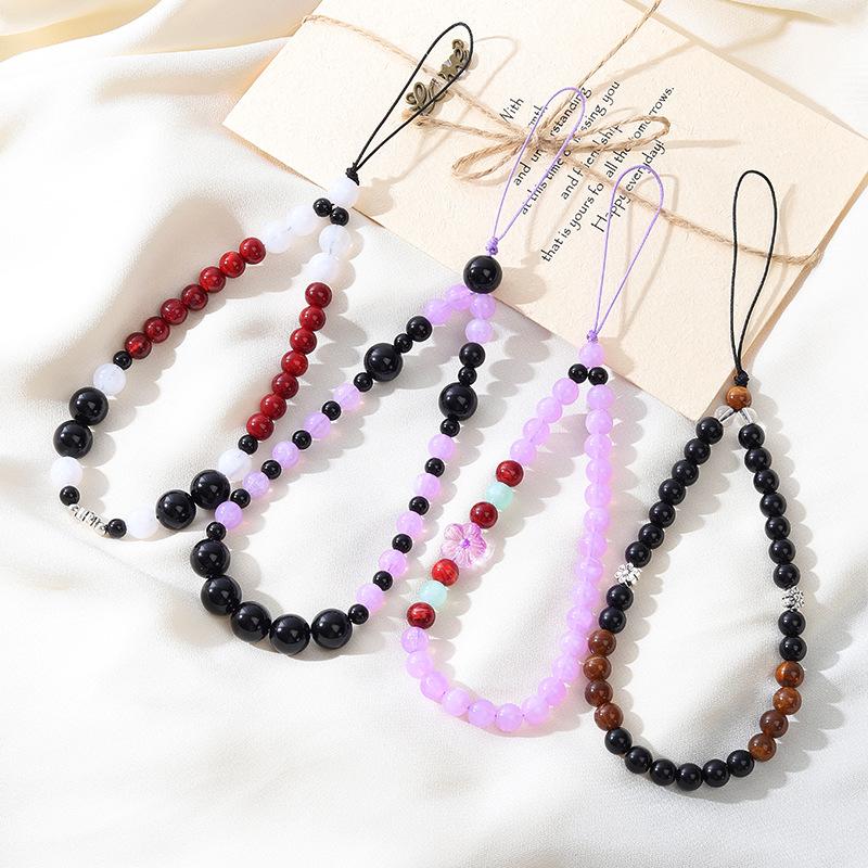 ins original new chinese style purple jade crystal beaded mobile phone charm chinese style ccd camera mobile phone lanyard hanging chain female