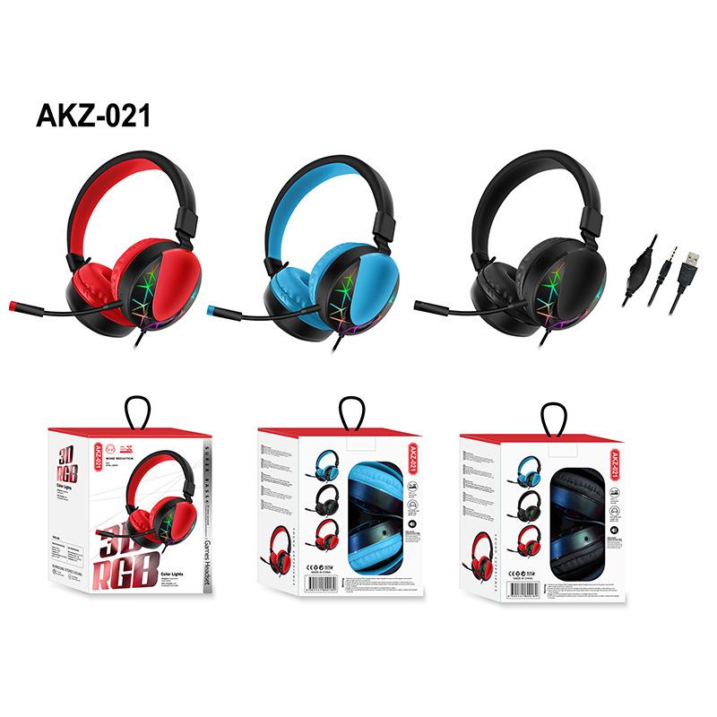 akz-021 e-sports headset wired gaming headset rgb luminous computer ps4 headset learning headset full figure