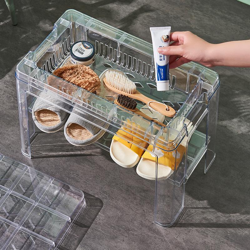 internet celebrity storage stool storage stool can sit at the door can store bench high simple plastic transparent shoe changing stool full figure