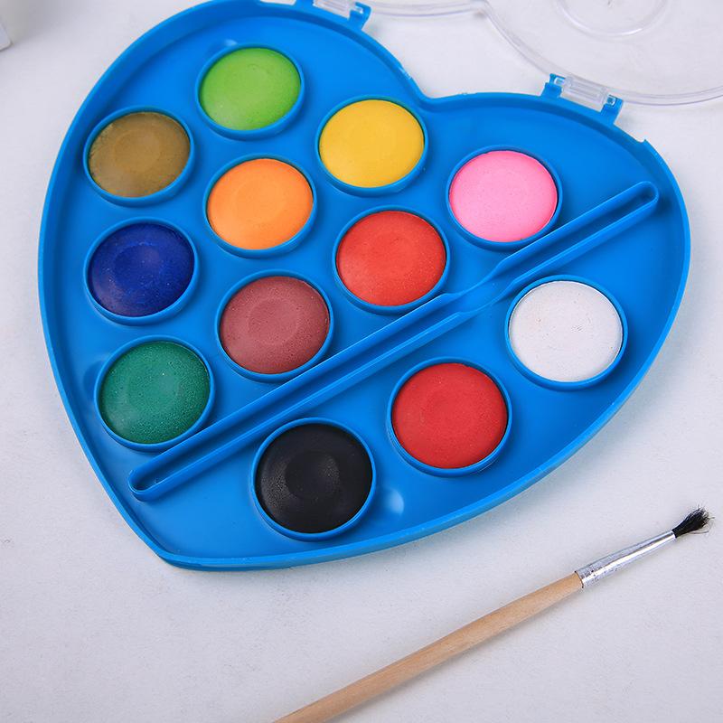 round 12-Color Heart-Shaped Watercolor Semi-Dry Children's Student Art Painting Watercolor Pressed Powder Solid Paint Specification drawing