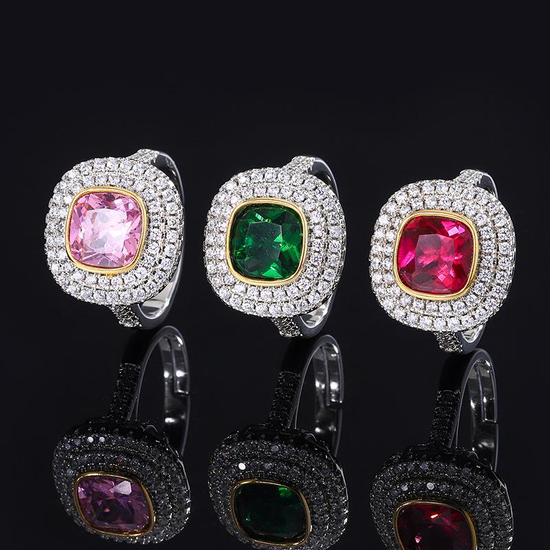 huayoumei european and american splendid diamond pink crystal zircon ring micro-inlaid simulation diamond ring emerald ring