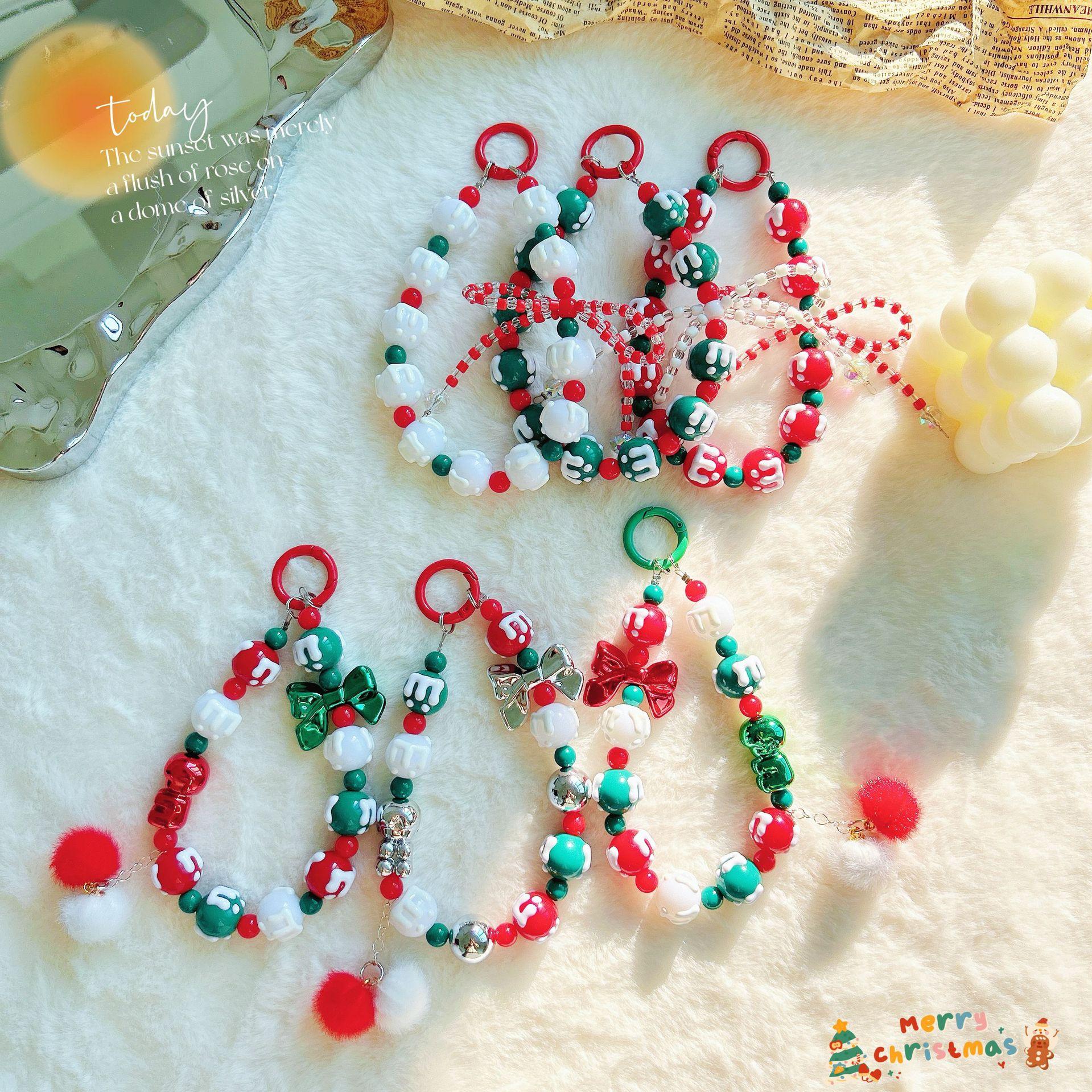 cross-border christmas series hand-painted beads string mobile phone pendant beads string phone chain pendant santa claus keychain chain