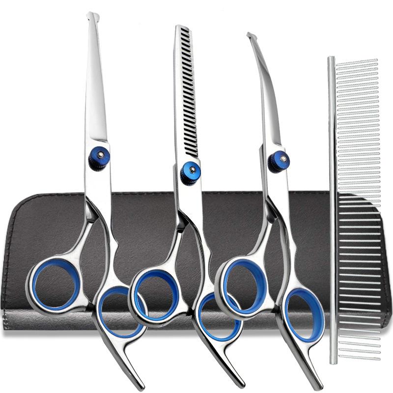 factory direct sales stainless steel pet grooming scissors professional dog hair cutting curved scissors teddy beauty tools set