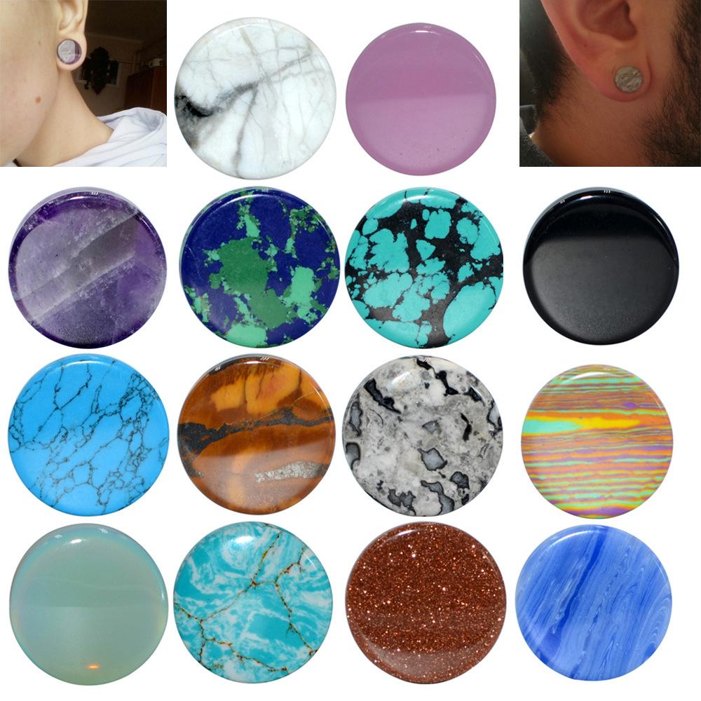 european and american stone auricle pink crystal opal waist drum solid puncture ear expansion multiple punk cross-border spot