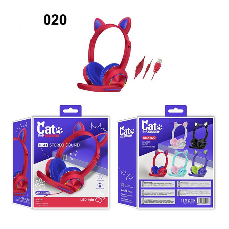 AKZ-020 Cat Ears Luminous Headset for Mobile Phone Computer Headset Cool Stereo Ps4 E-Sports Game details Picture
