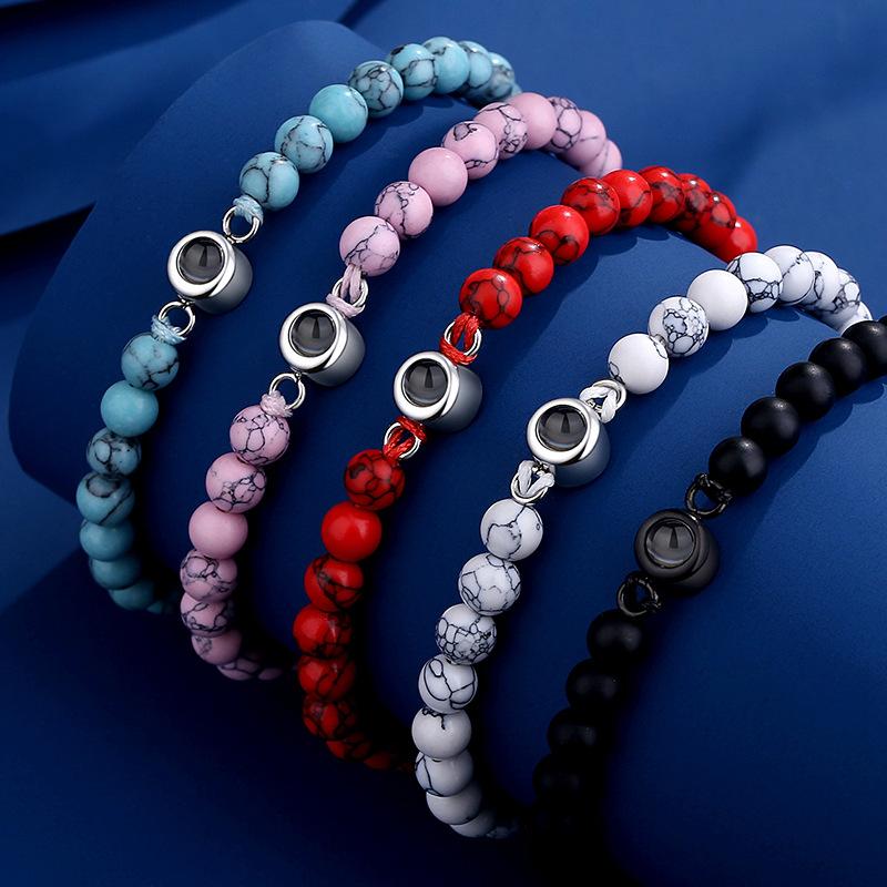 european and american fashion 100 languages projection bracelet i love you pink crystal frosted stone couple bracelet gift
