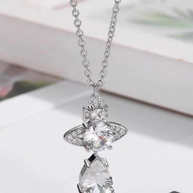 new high version queen mother mermaid tears necklace female water drop zircon saturn pink diamond colorful crystals high-grade clavicle chain