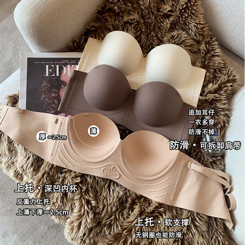 seamless underwear for women tube top non-slip breast holding small chest push up wireless strapless sexy half cup large bra Specification drawing