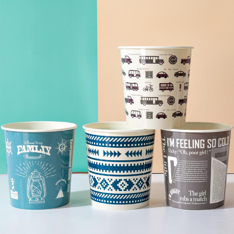 plastic fashion nordic style printing trash can resume work living room household round storage sanitary bucket office paper basket