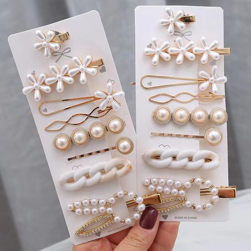 -Piece Cherry Blossom Fairy Headdress Pearl Cute Rabbit Net Red Pearl Hairpin Simple Hairpin Female Top Clip Bangs Clip