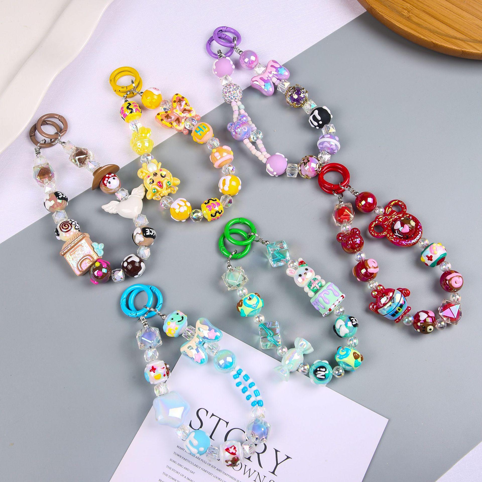 factory direct sales hand-painted korean ins cute hand-painted beads phone chain for apple huawei general phone case