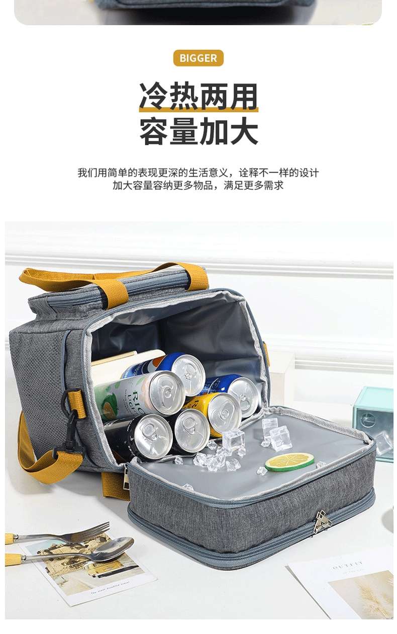 Wholesale lunch bags in stock, 17-liter refrigerated lunch box bags, expandable double-layer lunch bags, leak-proof hand-held insulated bags detail image 2