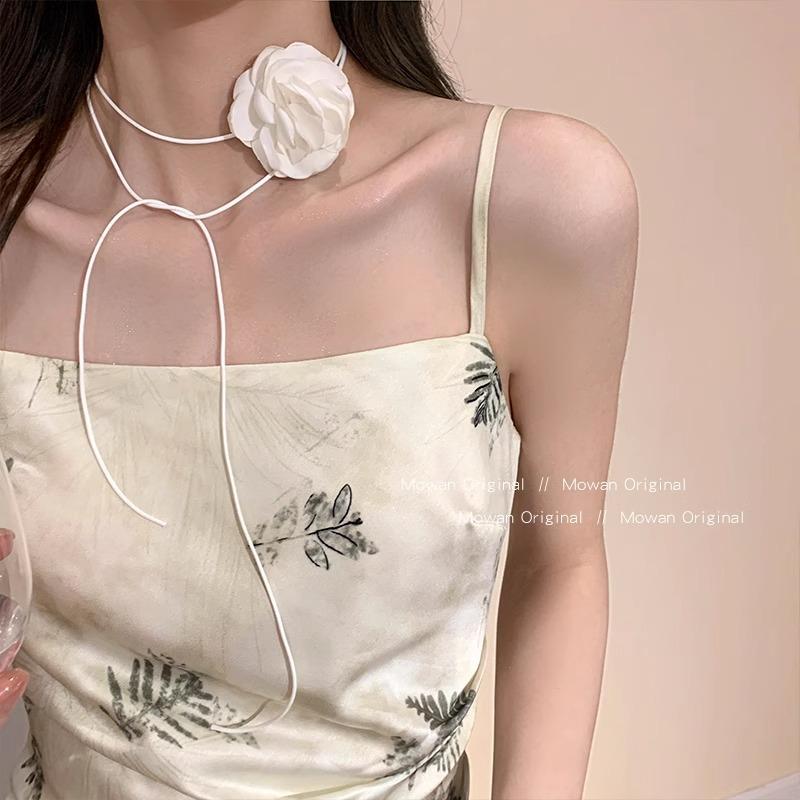 pastoral style camellia choker neck flower neckband necklace women's high-grade necklace flower neck accessories necklace