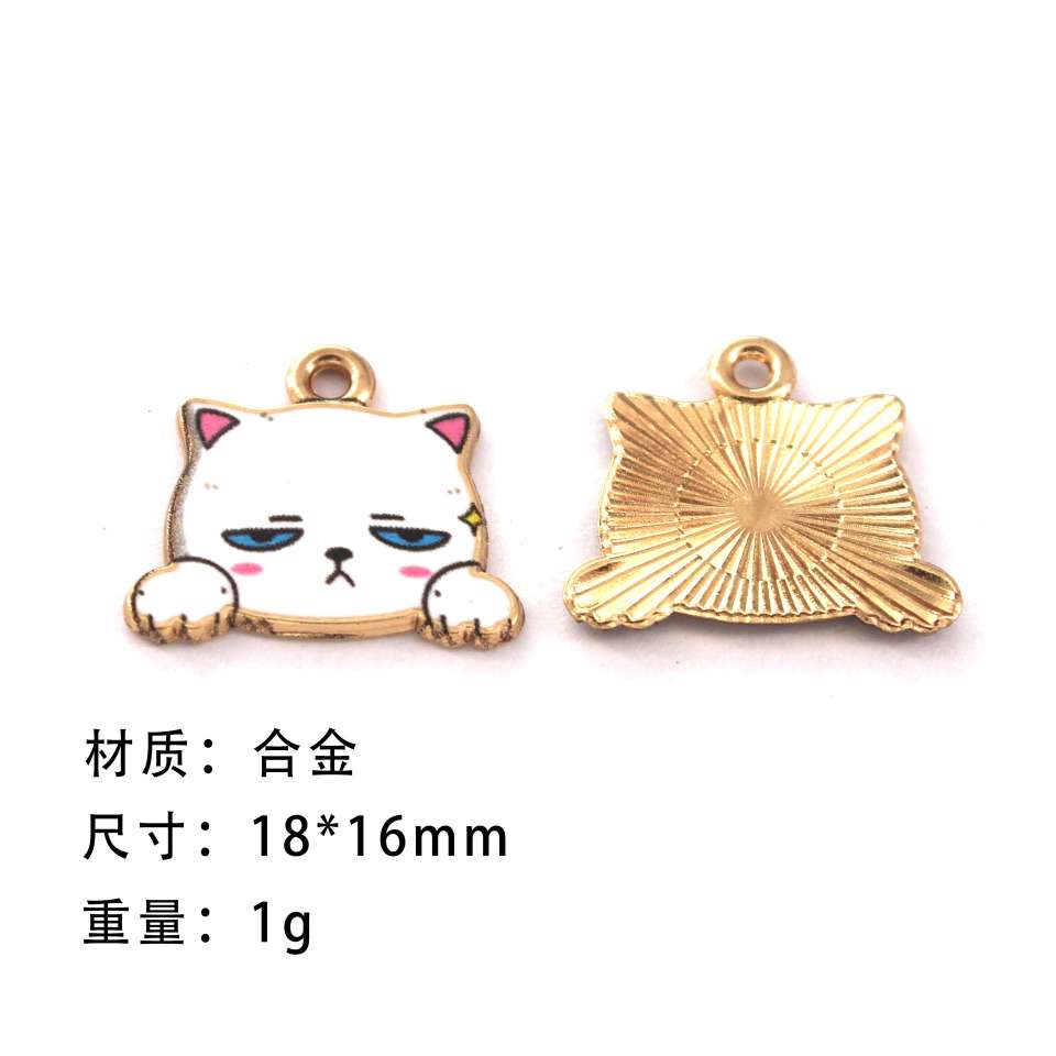 Japanese-style little cat printed cartoon DIy oil-dripping alloy pendant earrings keychain pendant accessories Specification image