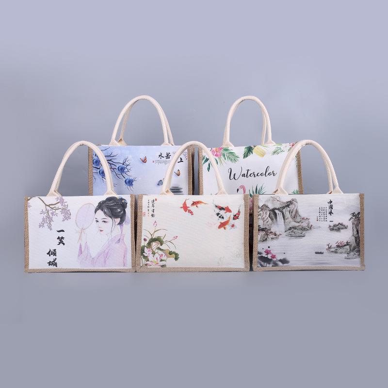 in stock creative stitching sack diy canvas cotton vintage portable gunnysack hand gift linen jute bag
