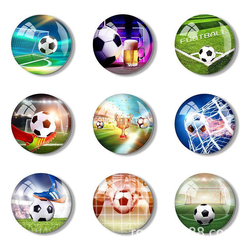 cross-border amazon hot sale football refridgerator magnets world football game refrigerator magnet round glass magnetic stickers