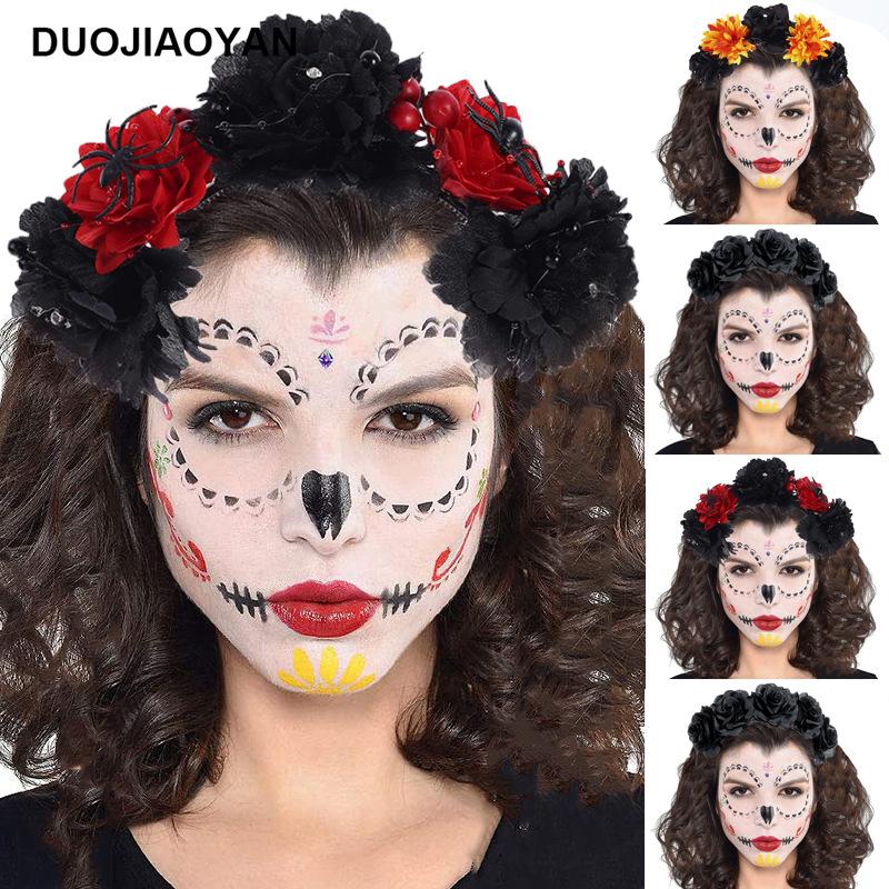 2023 New Halloween Flower Headband Personalized Spider Artificial Flower Cosplay Makeup Party Headdress Wholesale