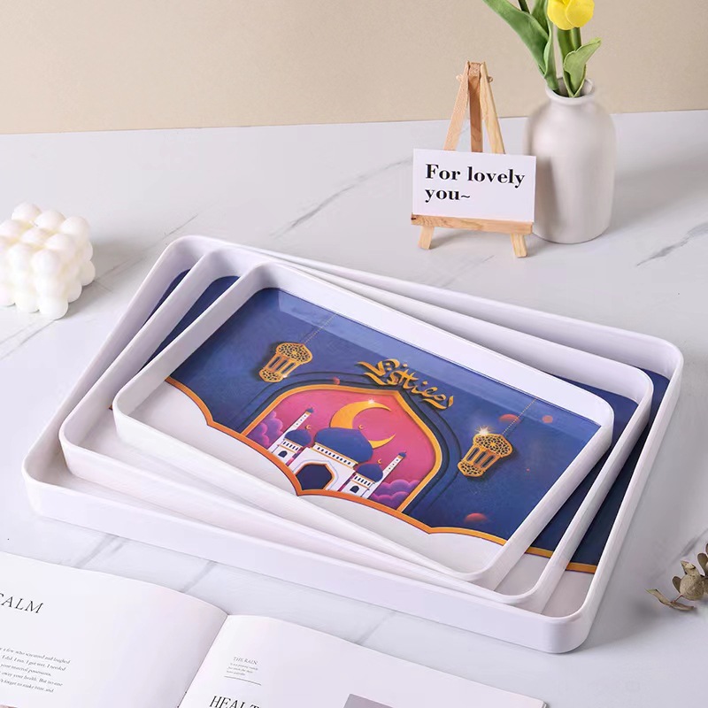 Yiwu export ramadan New Year gift high appearance level ins simple style household fruit tray living room creative cartoon snack tray melamine tray dry fruit tray details Picture