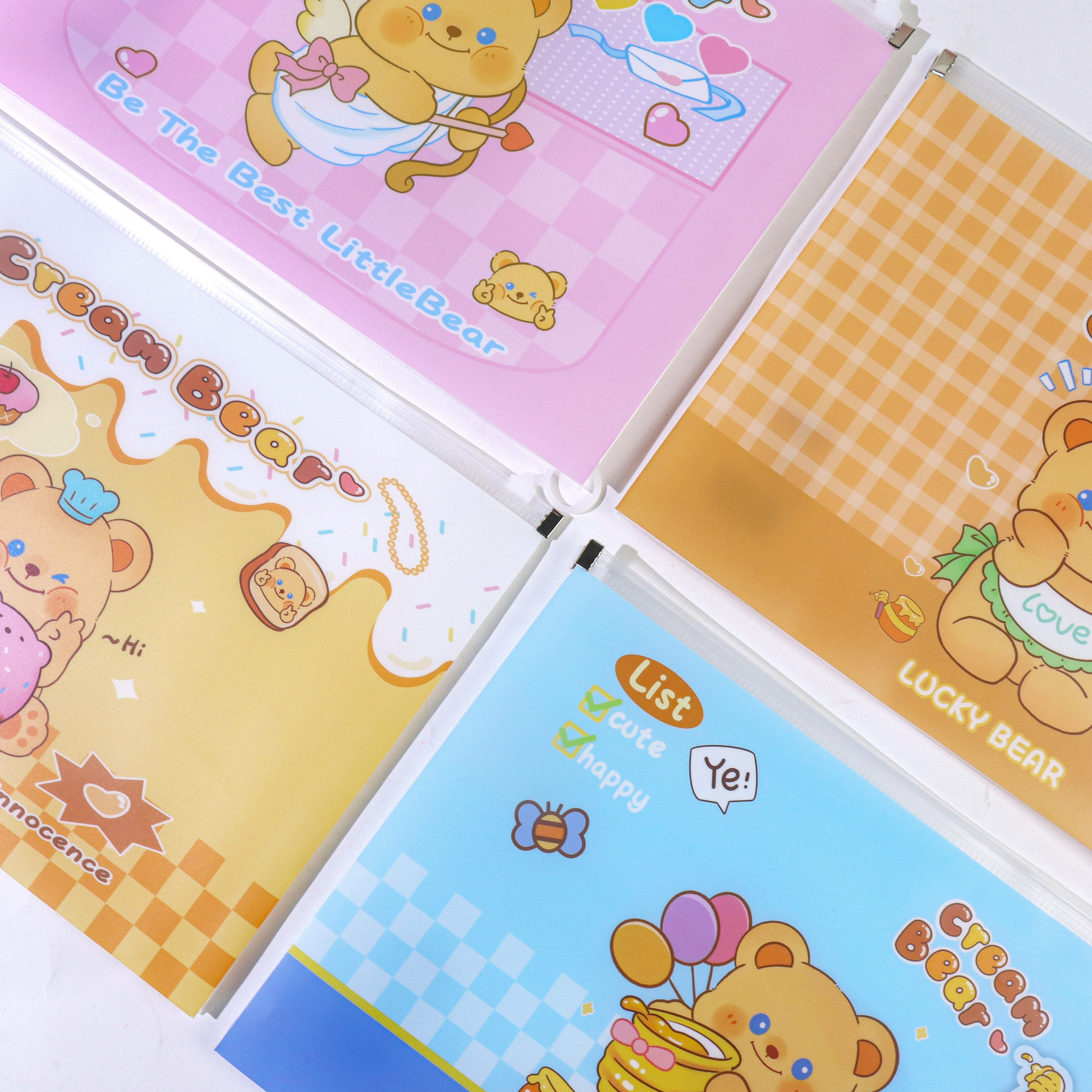 XX-1912 Cream Bear Expansion Drawstring Bag, Cartoon File Bag, A4 Three-dimensional large-Capacity Zipper Bag, Factory direct supply, student storage bag Item Picture