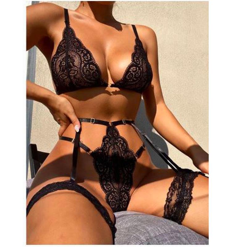 guanyun county foreign trade sexy lingerie night fire sexy seduction lace three-point europe and america cross border sexy lingerie full figure