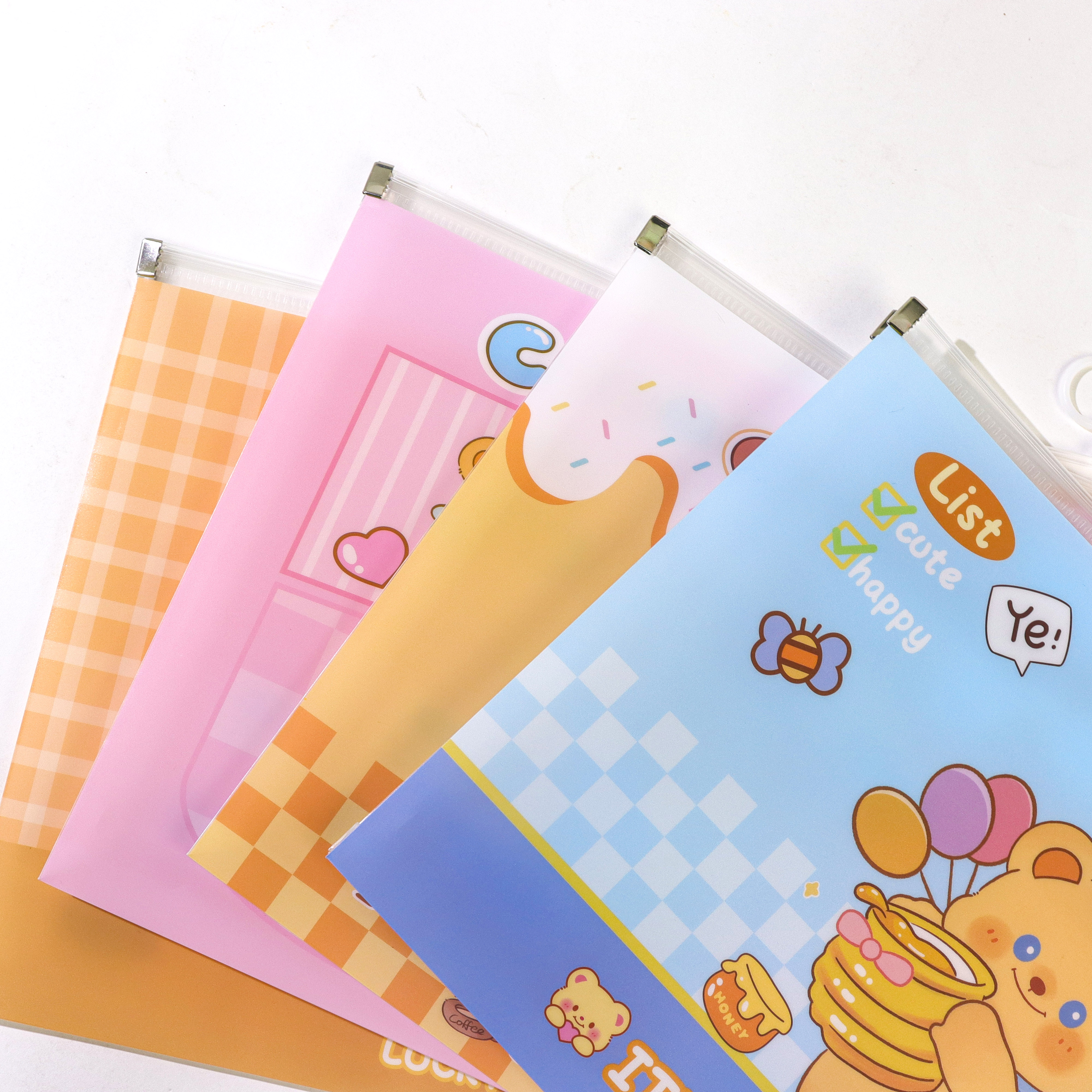 XX-1912 Cream Bear Expansion Drawstring Bag, Cartoon File Bag, A4 Three-dimensional large-Capacity Zipper Bag, Factory direct supply, student storage bag Specification image