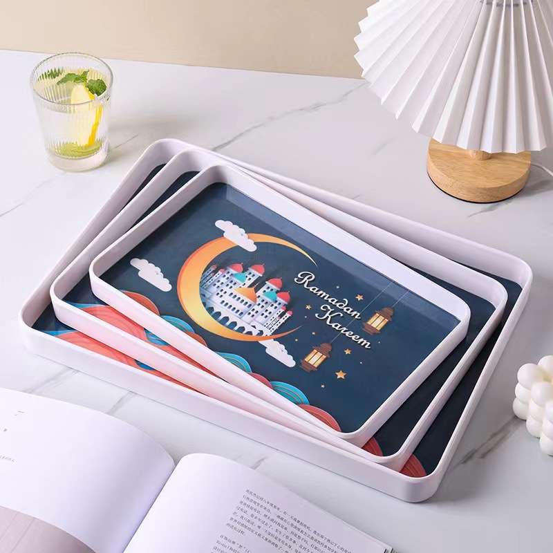 Yiwu export ramadan New Year gift high appearance level ins simple style household fruit tray living room creative cartoon snack tray melamine tray dry fruit tray thumbnail