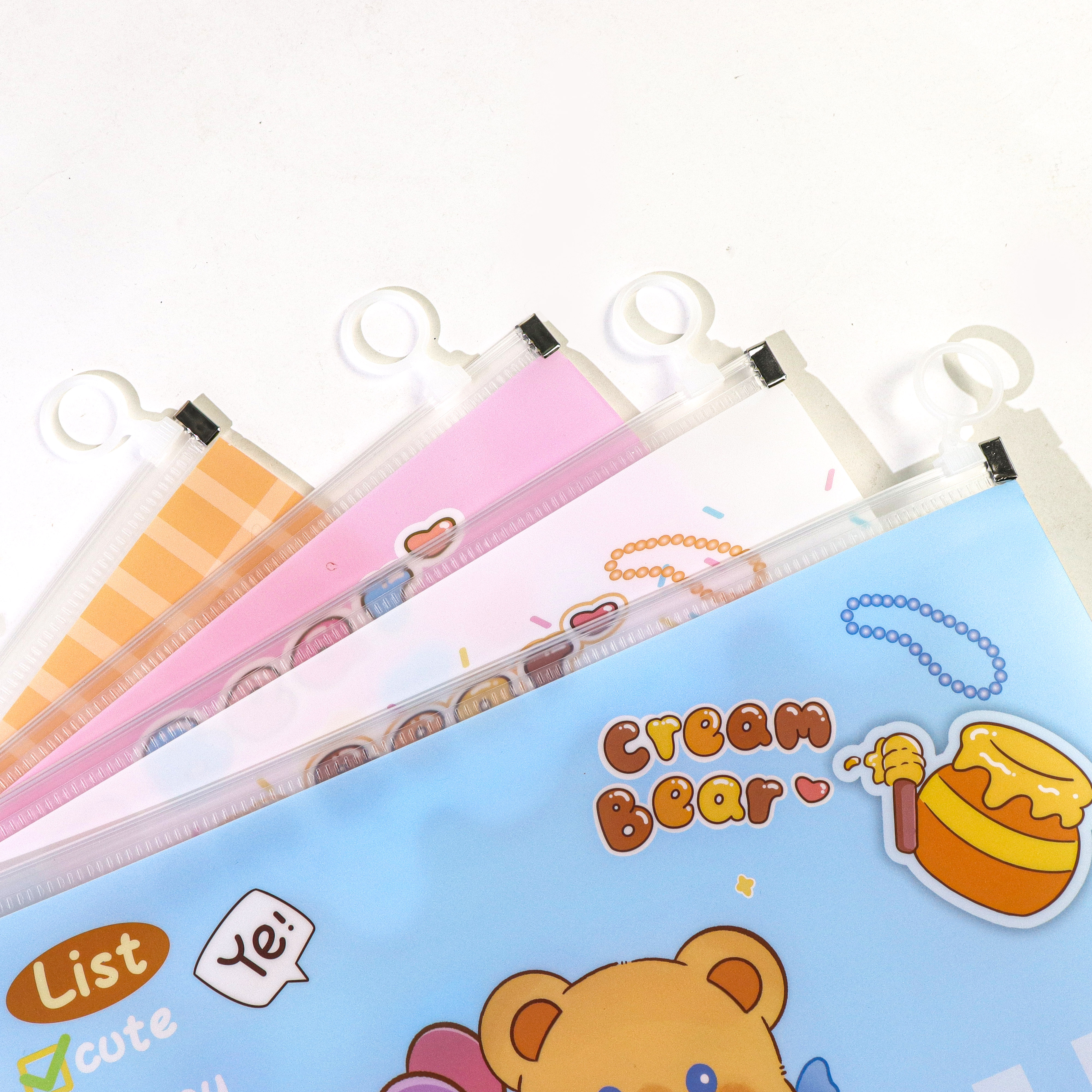 XX-1912 Cream Bear Expansion Drawstring Bag, Cartoon File Bag, A4 Three-dimensional large-Capacity Zipper Bag, Factory direct supply, student storage bag details Picture