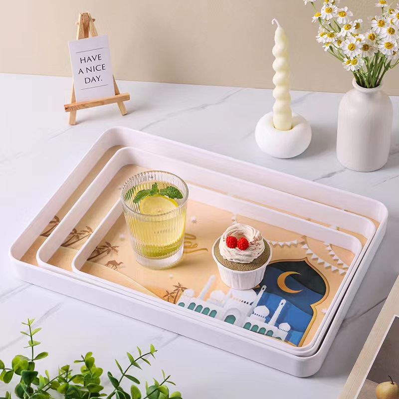 Yiwu export ramadan New Year gift high appearance level ins simple style household fruit tray living room creative cartoon snack tray melamine tray dry fruit tray Specification drawing