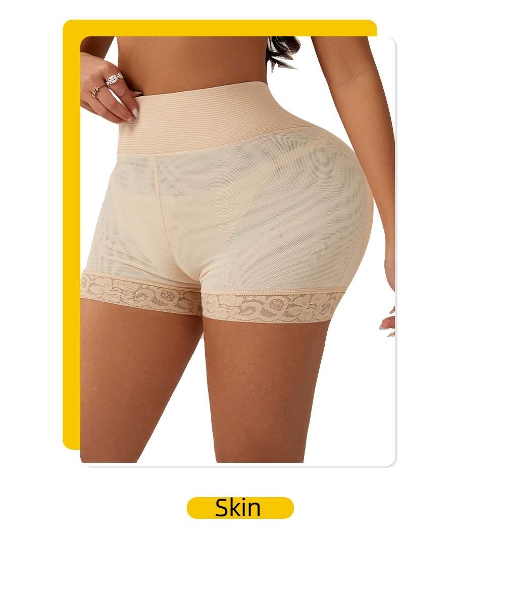 跨境收腹提臀裤蕾丝中腰塑形打底内裤透气平角收腹网纱内裤塑身裤详情图8