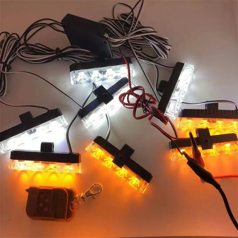 Car LED grille flashing light, one-to-eight wireless remote control light, dual-color flashing red, blue, white light and warning light details Picture
