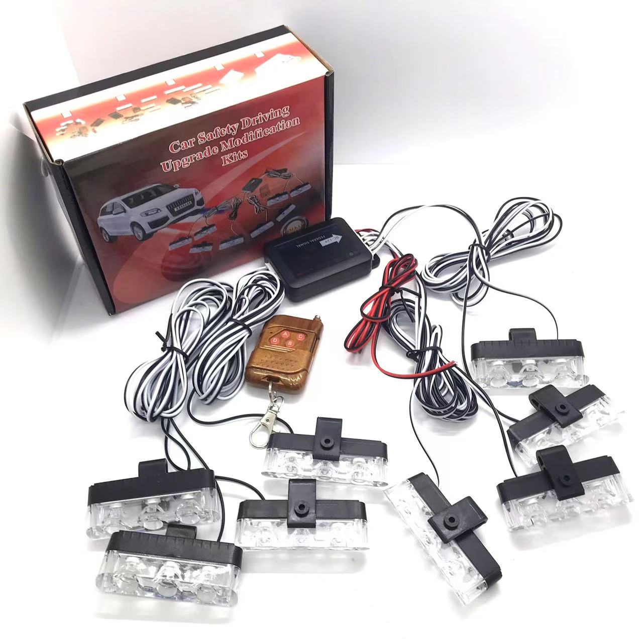 Car LED grille flashing light, one-to-eight wireless remote control light, dual-color flashing red, blue, white light and warning light Specification image