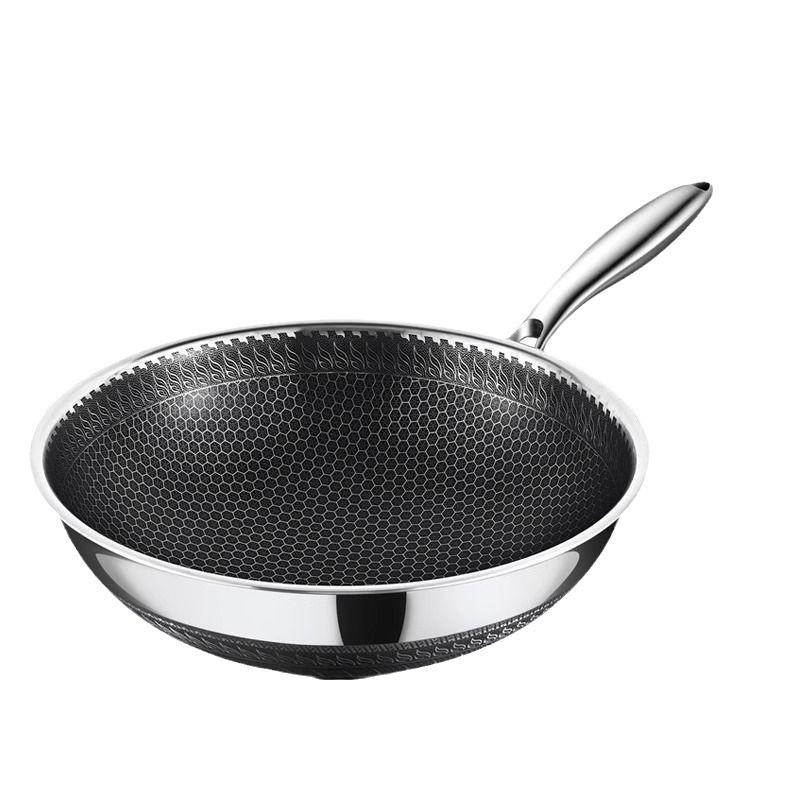 german 316 stainless steel non-coated non-stick pan double-sided screen smoke-free induction cooker fuel gas stir pan household cookware Item Picture
