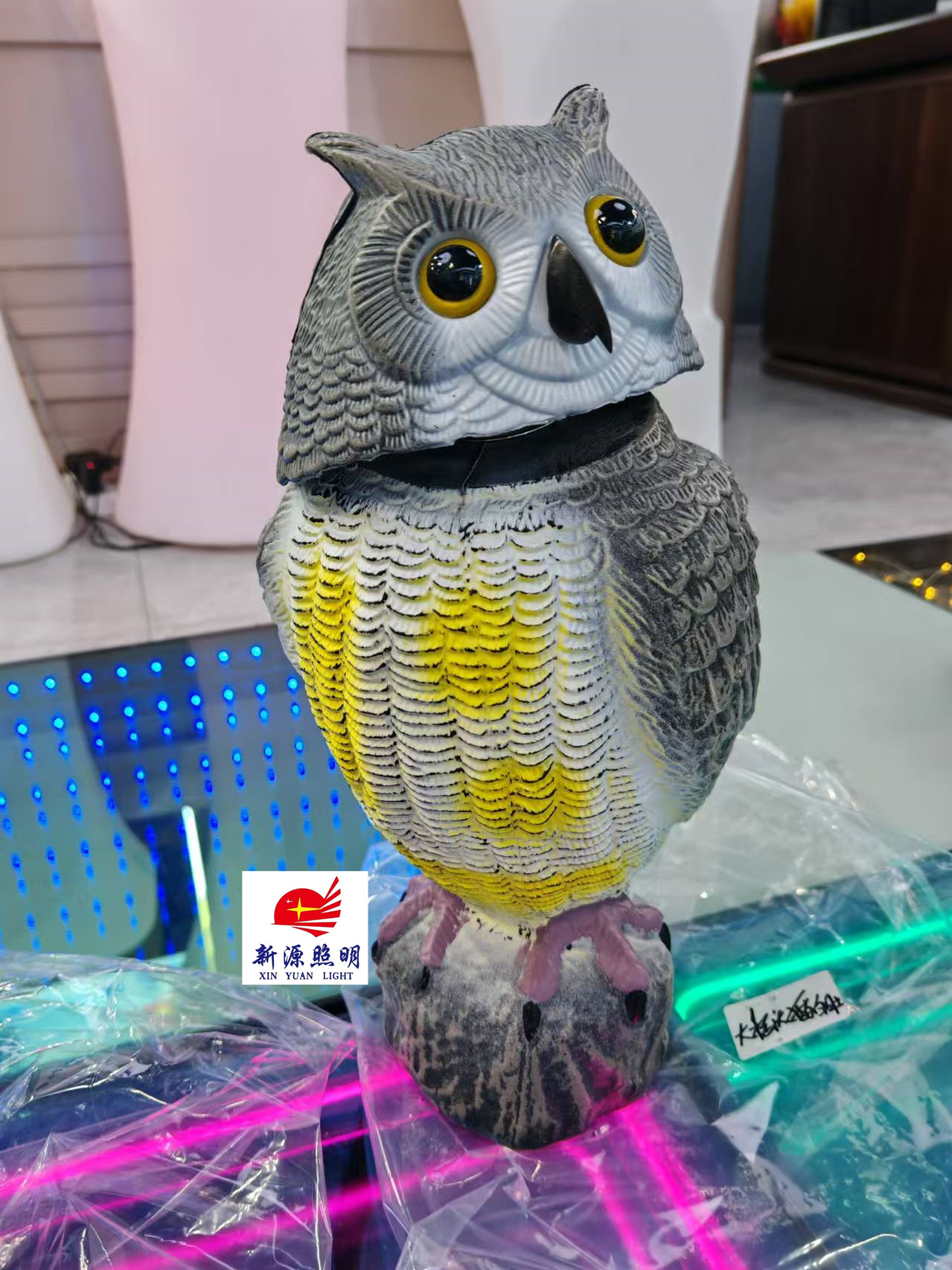 仿真塑料猫头鹰雕像头部360°转动花园露台摆件驱鼠吓鸟神器