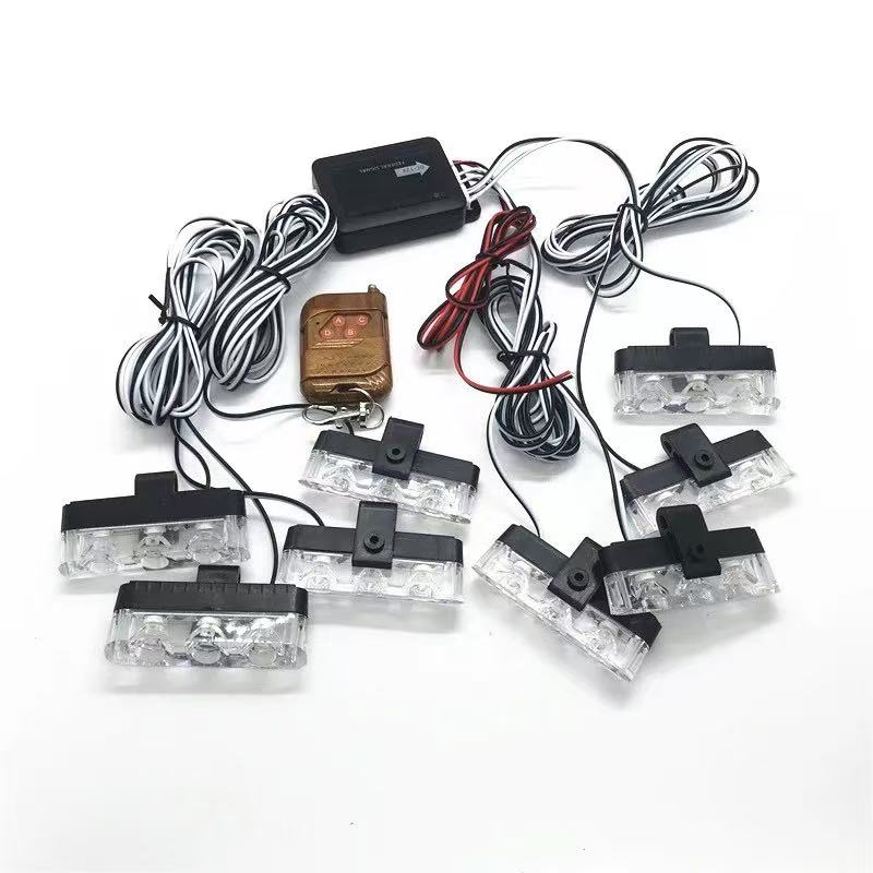 Car LED grille flashing light, one-to-eight wireless remote control light, dual-color flashing red, blue, white light and warning light Item Picture