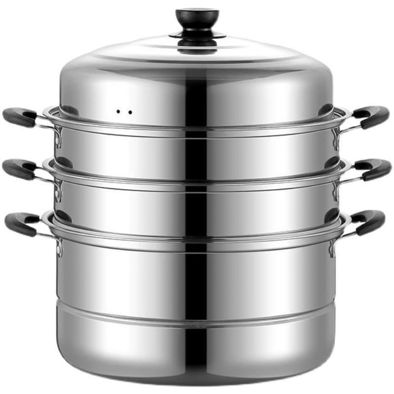 stainless steel extra thick double-layer steamer household three-layer steamed bread integrated gas stove induction cooker commercial multi-layer soup pot Item Picture