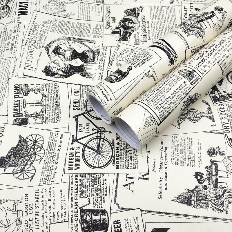 Cross-Border British Style Old Newspaper Wallpaper Student Online Red Live Background Wall Coffee House Nostalgic Self-Adhesive Wallpaper Wholesale full figure