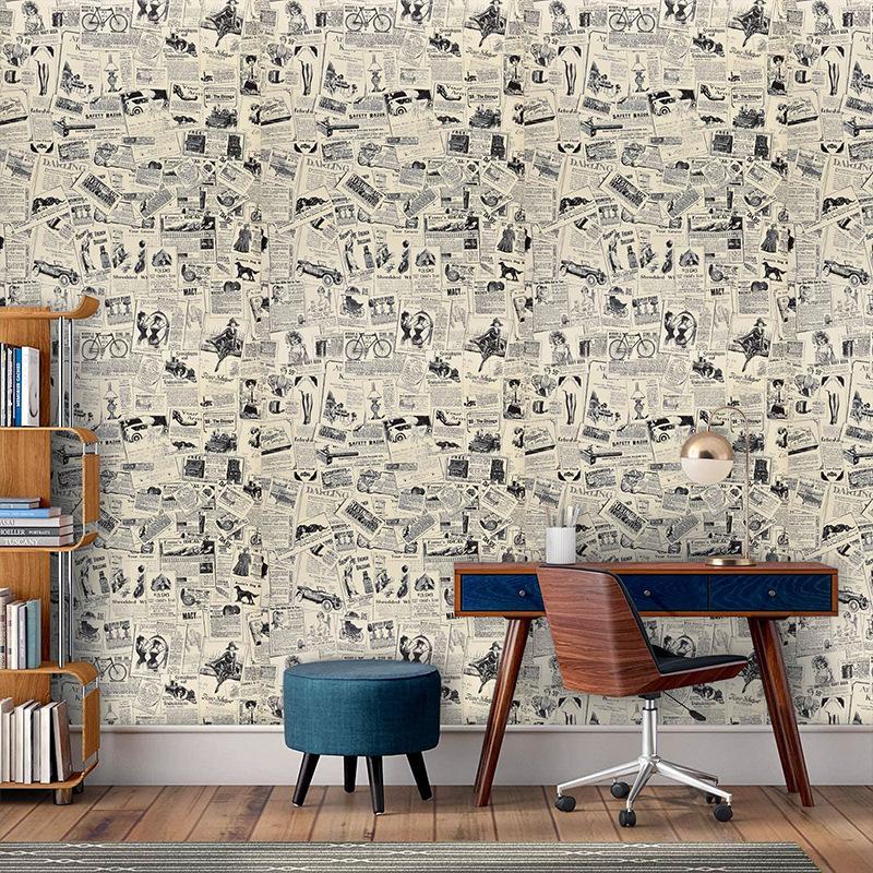 Cross-Border British Style Old Newspaper Wallpaper Student Online Red Live Background Wall Coffee House Nostalgic Self-Adhesive Wallpaper Wholesale Specification drawing