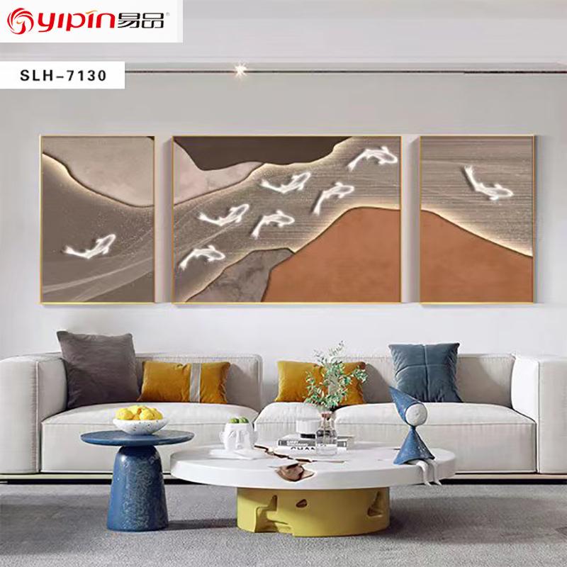 modern landscape painting nine fish pattern triple wall painting atmospheric light luxury living room decorative painting sofa background wall paintings wallpaper Application Scenario