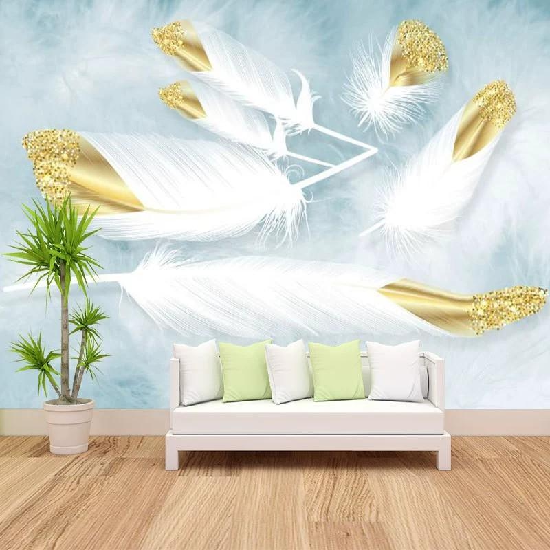 nordic feather wallpaper self-adhesive 8d tv background wall wallpaper living room live studio bedroom wallpaper 3d three-dimensional mural Application Scenario