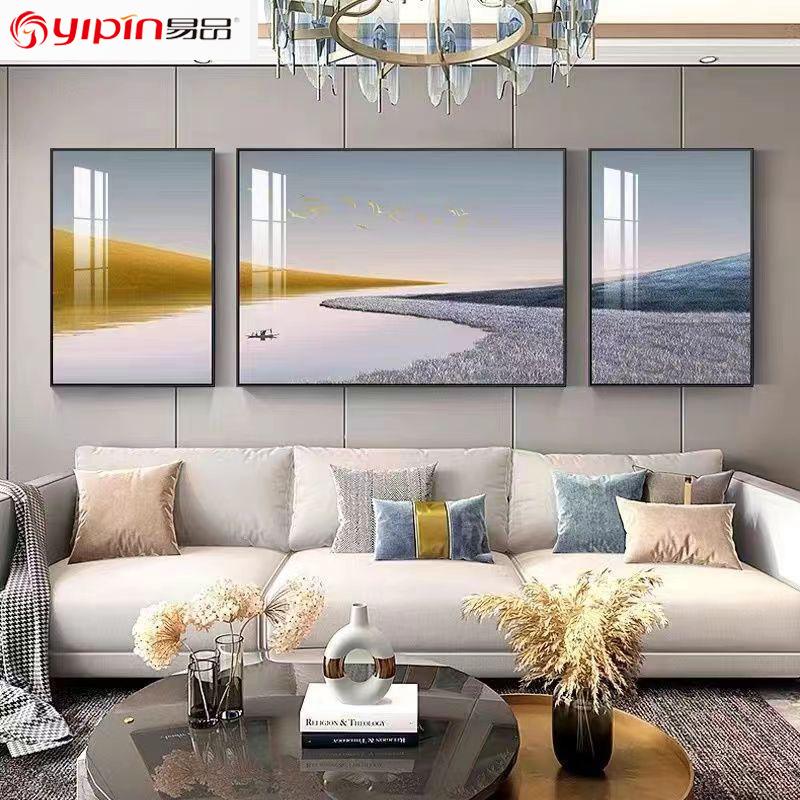 modern landscape painting nine fish pattern triple wall painting atmospheric light luxury living room decorative painting sofa background wall paintings wallpaper full figure