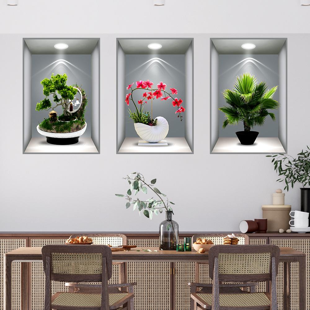 only darkstory plant flower 3d effect potted stickers aisle stairs decorative painting hotel restaurant wallpaper self-adhesive painting details Picture