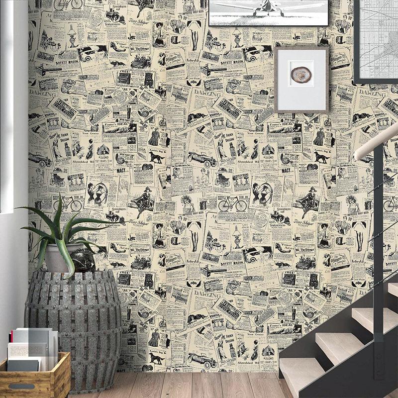 Cross-Border British Style Old Newspaper Wallpaper Student Online Red Live Background Wall Coffee House Nostalgic Self-Adhesive Wallpaper Wholesale Application Scenario