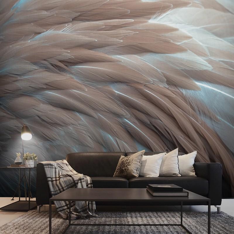 nordic feather wallpaper self-adhesive 8d tv background wall wallpaper living room live studio bedroom wallpaper 3d three-dimensional mural full figure