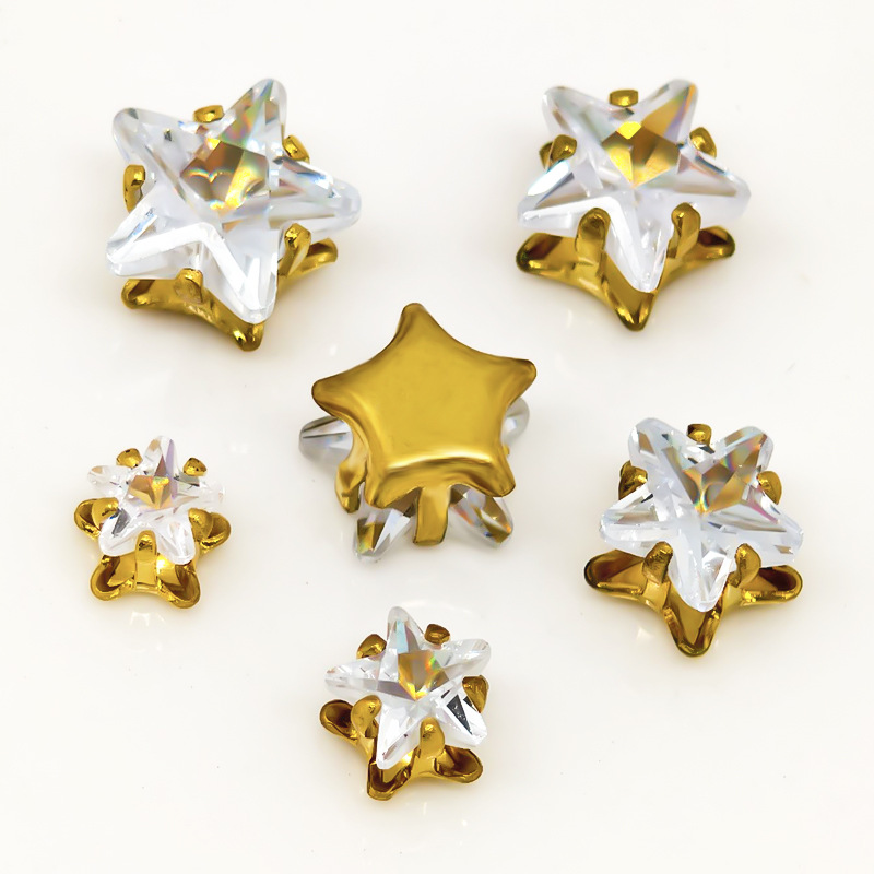 Five-pointed star zircon claw accessories, rough accessories, copper accessories, can be made into ear studs wholesale, mobile phone cases, decorative accessories, nail art ornaments Specification image